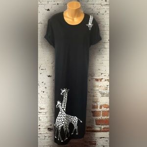 {Vintage} Cite • 100% Cotton Black Giraffe Maxi Dress • XL